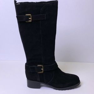 Hot In Hollywood Black Suede Moto Riding Boots, 7